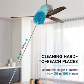img 2 attached to 🧹 Flexible and Washable Microfiber Duster with Extendable Pole (30-100 inches) - Ideal for Efficiently Cleaning High Ceilings, Fans, Furniture, Blinds, and Cars - in Stylish Blue
