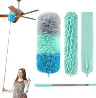 🧹 flexible and washable microfiber duster with extendable pole (30-100 inches) - ideal for efficiently cleaning high ceilings, fans, furniture, blinds, and cars - in stylish blue logo