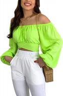chic & trendy: women's off-shoulder tie knot blouse in solid colors, cropped navel lantern sleeve top with long-sleeve slim fit casual shirt logo