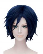 unisex anime cosplay wig: short straight stratified dark blue with bangs for halloween carnival catwalk performance logo