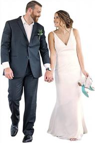 img 4 attached to Stunning V-Neck Satin A-Line Wedding Dress With Backless Boho Lace - Perfect For Beach Weddings!