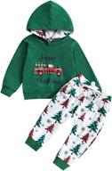 2pcs fall winter clothes set: toddler baby boy christmas outfit w/ truck hoodie & xmas tree pant logo