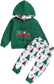 img 4 attached to 2Pcs Fall Winter Clothes Set: Toddler Baby Boy Christmas Outfit W/ Truck Hoodie & Xmas Tree Pant