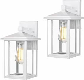 img 4 attached to 2-Pack 12-Inch Outdoor Wall Mount Porch Lights, White Finish With Clear Glass Shade, Ideal For House Front Porch, Model Number 1951S-2PK WH