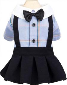 img 4 attached to Cute Striped Overalls Dress With Bowtie For Dogs - Soft And Cozy Blue And Black Puppy Costume For Christmas And Stylish Outfits (Size M)