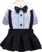 cute striped overalls dress with bowtie for dogs - soft and cozy blue and black puppy costume for christmas and stylish outfits (size m) logo