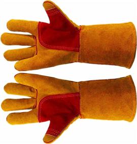 img 4 attached to Welding Gloves Bite Proof Glove Animal Handling 1Pair 14 Inch Leather Reinforced Palm For Gardening Work Cat Dog Scratch Yellow