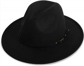 img 4 attached to Get Trendy With Verabella Women'S Wide Brim Fedora Felt Panama Hat With Belt Buckle
