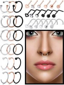 img 2 attached to SCERRING Stainless Steel Nose Rings Set With CZ Heart And L-Shaped Screws - 12-36PCS Collection Includes Nose Studs, Cartilage, And Tragus Hoops.