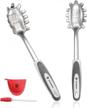 spaghetti spoon server (set of 2 - gray) - stainless steel slotted pasta spoon with durable pasta fork, comfortable grip design pasta server for kitchen, bonus silicone brush and oven mitt 1 logo