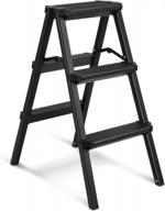 lightweight foldable 3-step ladder stool for adults, aluminum kitchen stool with anti-slip pedal, weighing only 4.96 lbs, 330 lbs capacity, black - hbtower logo