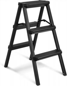 img 4 attached to Lightweight Foldable 3-Step Ladder Stool For Adults, Aluminum Kitchen Stool With Anti-Slip Pedal, Weighing Only 4.96 Lbs, 330 Lbs Capacity, Black - HBtower