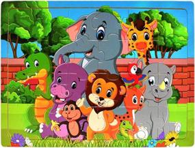 img 3 attached to Large Size Wooden Jigsaw Puzzles For Kids 2-5 Years Old - 4 Puzzle Set Of 24 Pieces For Preschoolers And Toddlers, Ideal For Developing Brain Skills And Coordination (11.8 X 8.9 X 0.24 Inches)