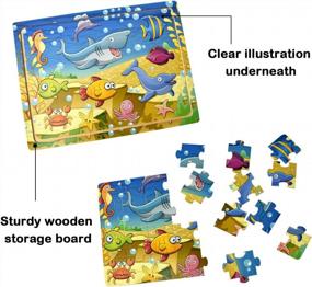 img 2 attached to Large Size Wooden Jigsaw Puzzles For Kids 2-5 Years Old - 4 Puzzle Set Of 24 Pieces For Preschoolers And Toddlers, Ideal For Developing Brain Skills And Coordination (11.8 X 8.9 X 0.24 Inches)