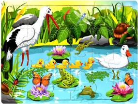 img 1 attached to Large Size Wooden Jigsaw Puzzles For Kids 2-5 Years Old - 4 Puzzle Set Of 24 Pieces For Preschoolers And Toddlers, Ideal For Developing Brain Skills And Coordination (11.8 X 8.9 X 0.24 Inches)