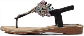 img 2 attached to Sparkle And Comfort Combined: ICKER Women'S T-Strap Rhinestone Sandals With Bohemian Pearl And Crystal Embellishments