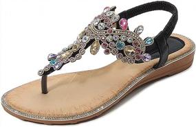 img 3 attached to Sparkle And Comfort Combined: ICKER Women'S T-Strap Rhinestone Sandals With Bohemian Pearl And Crystal Embellishments