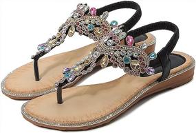 img 1 attached to Sparkle And Comfort Combined: ICKER Women'S T-Strap Rhinestone Sandals With Bohemian Pearl And Crystal Embellishments
