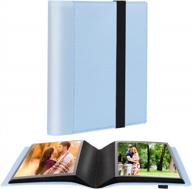 compact 5x7 photo album with 64 black inner pages for artwork, postcards, and drawings - blue logo