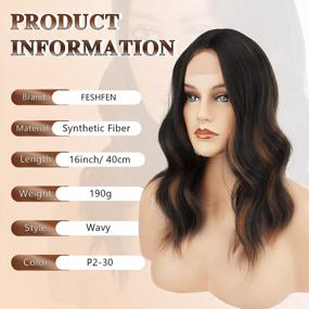 img 2 attached to Synthetic Wig 16 Inch FESHFEN Short Bob Natural Black Mix Light Auburn Wavy Lace Front Women Cosplay Halloween Daily Party Medium Shoulder Length