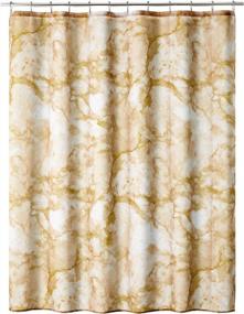 img 4 attached to MDesign Fabric Shower Curtain, 72" X 72", Machine Washable, Quality Reinforced Buttonholes For Bathroom, Guest Bath, Stalls, Tubs, Carrara Marble Design - Almond Brown