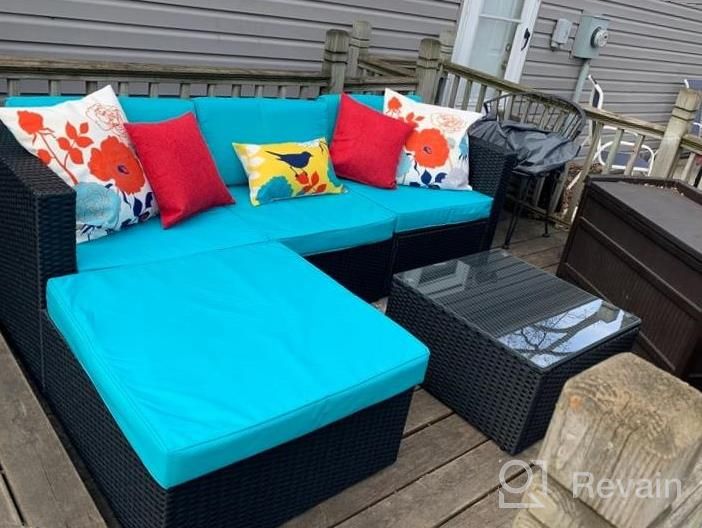 img 1 attached to 5 Piece Beige Waleaf Outdoor Sectional Sofa Set - All Weather Rattan Conversation Set With Glass Table & Cushions review by Sharese Mekang