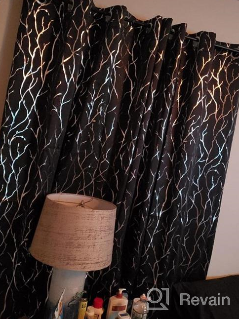 img 1 attached to Kotile Tree Curtains For Bedroom - Silver Foil Tree Branch Print Blackout Curtains Thermal Insulated Tree Window Curtains 63 Inch Length Grommet Black Curtains Tree Pattern, 52 X 63 Inches, 2 Panels review by Chris Ledet