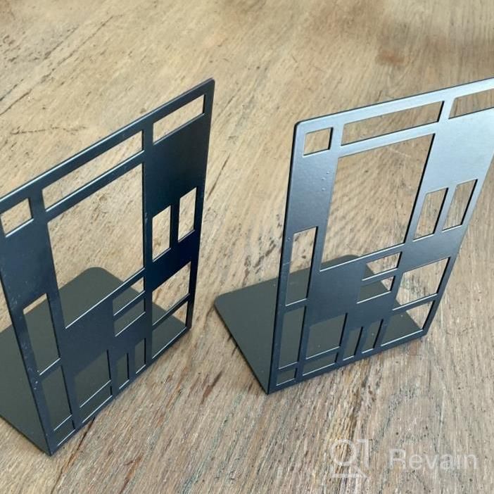 img 1 attached to Metal Heavy Duty Bookends For Shelves, Decorative Holder Supports For Office And Home - Abstract Art Design Book Divider Stopper (1 Pair Black) review by Steve Arnold