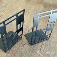 img 1 attached to Metal Heavy Duty Bookends For Shelves, Decorative Holder Supports For Office And Home - Abstract Art Design Book Divider Stopper (1 Pair Black) review by Steve Arnold