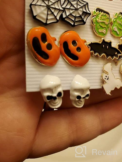 img 1 attached to PHALIN Halloween Earrings Set - Stylish Spider Web Pumpkin Ghost Bat Drop Earring Studs for Women & Girls - Halloween Party Jewelry Set review by Christy Brewer