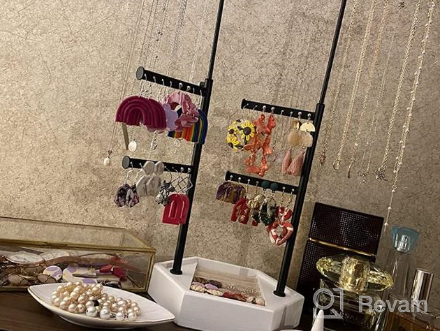 img 1 attached to Walnut 6 Tier Adjustable Height Jewelry Organizer Stand - Necklace Holder Display & Storage For Earrings, Rings, Bracelets review by Alex Barnes