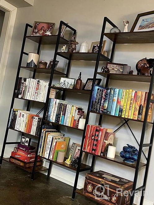 img 1 attached to SUPERJARE Triple 5 Tier Bookshelf, Bookcase With 14 Open Display Shelves, Ladder Bookshelf, Wide Book Shelf Book Case With Steel Frame, Wood Board, For Home & Office, Vintage Brown review by Linda Smith