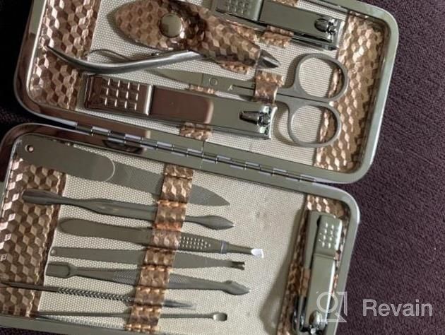 img 1 attached to Rose Gold Professional Nail Clippers Set, 12Pcs Manicure Kit Stainless Steel Pedicure Grooming Kit With Travel Case For Women review by Steve Quinn