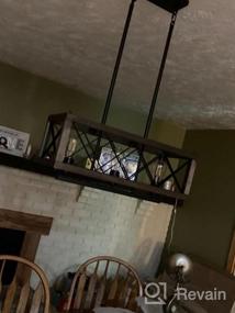 img 5 attached to Rustic Modern Farmhouse Chandelier With 3 Lights, 24" Rectangular Dining Room Lighting Fixture, Hangable Pendant Lamp With Wood And Black Metal Finish