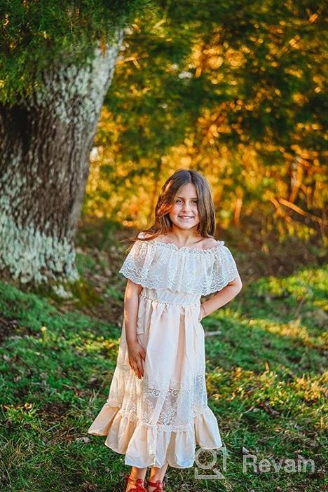 img 1 attached to Fioukiay Toddler Girl Wedding Princess Maxi Dress - Boho Off Shoulder Lace Ruffle Gown for Holidays review by Danielle Albanese