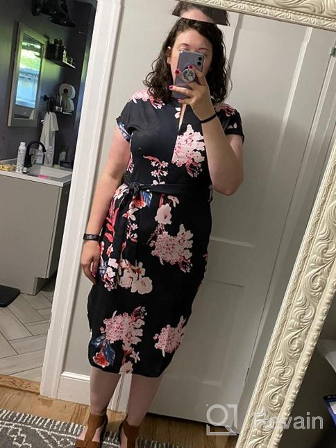 img 1 attached to Summer Midi Dress For Women: Vibrant Floral And Geometric Print, Short Sleeves, V-Neck, And Belt Included, Available In Sizes S-2XL From TEMOFON review by Fernando Wolford