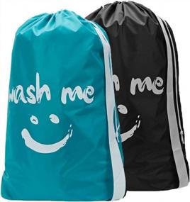 img 4 attached to HOMEST 2 Pack XL Дорожная сумка для белья Wash Me, органайзер для грязной одежды, который можно стирать в машине, достаточно большой, чтобы вместить 4 загрузки белья, легко помещается в корзину или корзину для белья, небесно-голубой и черный (патентный дизайн)