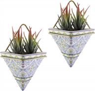 ceramic hanging planter wall decor set of 2 - indoor geometric triangle succulent plant pot for home decoration logo