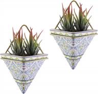 ceramic hanging planter wall decor set of 2 - indoor geometric triangle succulent plant pot for home decoration логотип