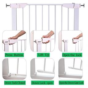 img 1 attached to 🚧 ALLAIBB Walk Through Baby Gate Auto Close Tension Metal White Safety Gate for Stairs, Doorways, and Kitchen - Pressure Mount, Adjustable Width (White, 62.60"-65.35")