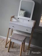 img 1 attached to Unique Chic Design Vanity Set With 2-Tier Tabletop & 3 Drawers, 25Inch Dressing Table With Large Mirror And Cushioned Stool For Small Apartments, Women And Girls Makeup Table Set By CHARMAID review by Owen Houser