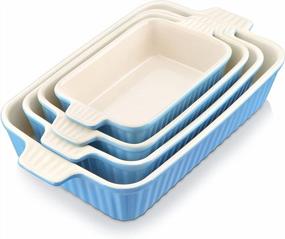 img 4 attached to MALACASA Porcelain Baking Pans Set Of 4 - Oven-Safe Rectangular Lasagna Dishes For Cooking Cake, Casserole Dish (9.4"/11.1"/12.2"/14.7"), Series BAKE.BAKE - Blue.