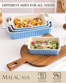 img 1 attached to MALACASA Porcelain Baking Pans Set Of 4 - Oven-Safe Rectangular Lasagna Dishes For Cooking Cake, Casserole Dish (9.4"/11.1"/12.2"/14.7"), Series BAKE.BAKE - Blue.
