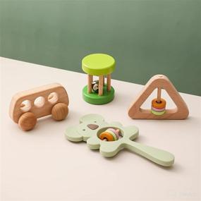 img 3 attached to 👶 Promise Babe Wooden Baby Toys Rattles Set: Montessori Toys for Babies – Green (4pcs)