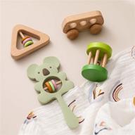 👶 promise babe wooden baby toys rattles set: montessori toys for babies – green (4pcs) logo