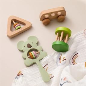 img 4 attached to 👶 Promise Babe Wooden Baby Toys Rattles Set: Montessori Toys for Babies – Green (4pcs)