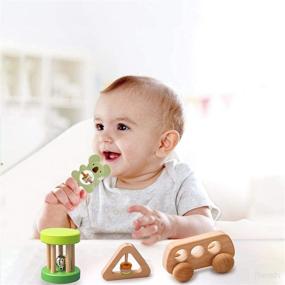 img 2 attached to 👶 Promise Babe Wooden Baby Toys Rattles Set: Montessori Toys for Babies – Green (4pcs)