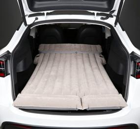 img 4 attached to Надувной надувной матрас Topfit для внедорожника Tesla, мягкая переносная кровать из флока для кемпинга, путешествий и заднего сиденья с воздушным насосом - подходит для модели S / X / 3 / Y Gen 2