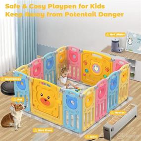 img 3 attached to 👶 Yoleo Foldable Baby Playpen: 14-Panel Large Sturdy Durable Play Yard Fence with Drawing Board - Multicolored