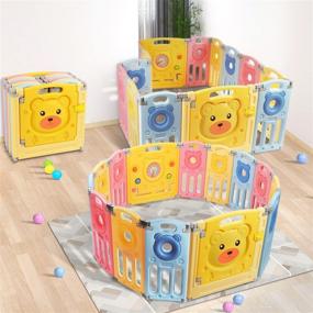 img 4 attached to 👶 Yoleo Foldable Baby Playpen: 14-Panel Large Sturdy Durable Play Yard Fence with Drawing Board - Multicolored